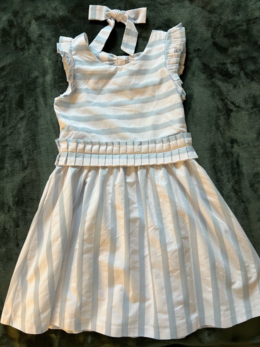 btween White & Light Blue Striped Halter Dress